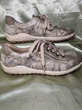 Remonte Soft Metallic Floral Side Zip Glitter Lace Sneakers EU 37 US 6.5-7